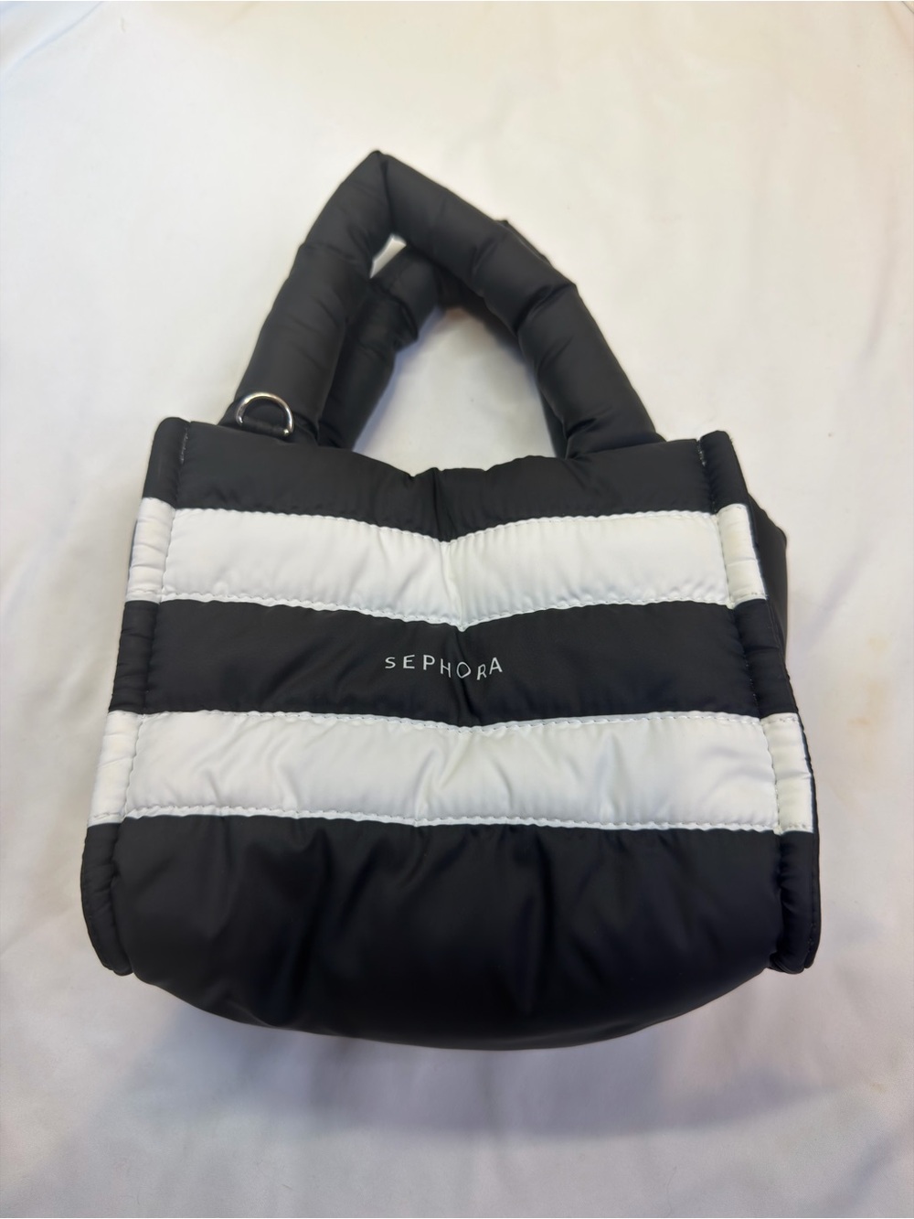 Sephora Black and White Padded Striped Mini Tote
